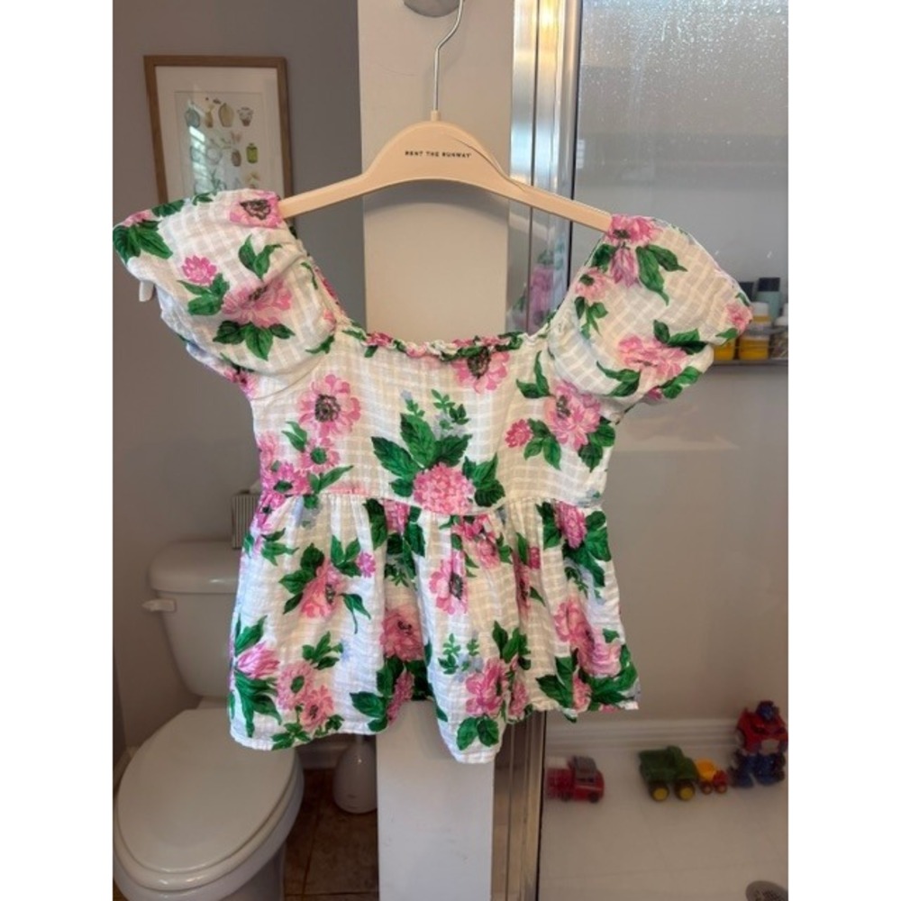 Janie and Jack Girl's Size 8 Pink Floral Puff Sleeve Peplum Top Cotton